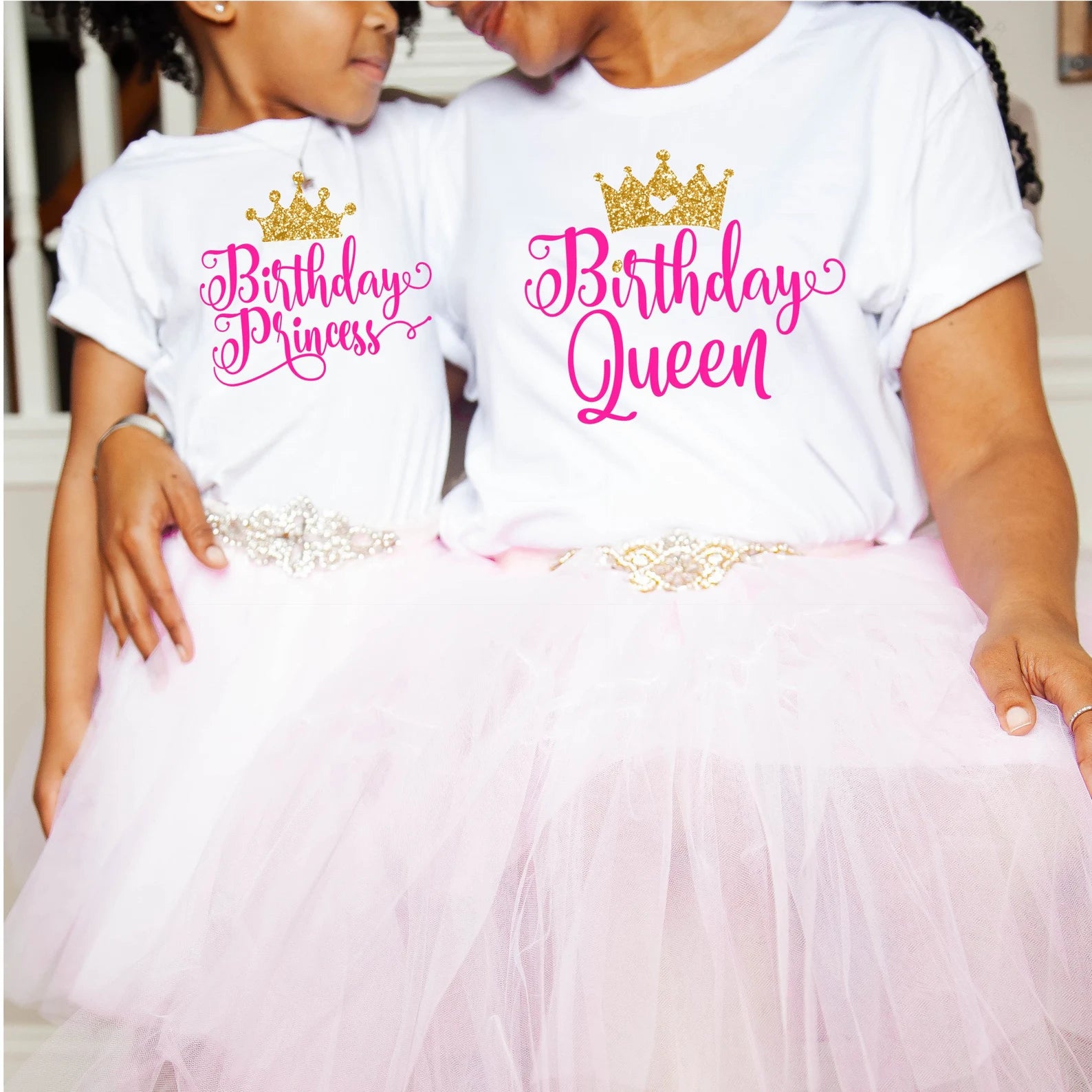 Matching Mommy and Me Girls Pink Crown Birthday Queen and Princess Tshirts