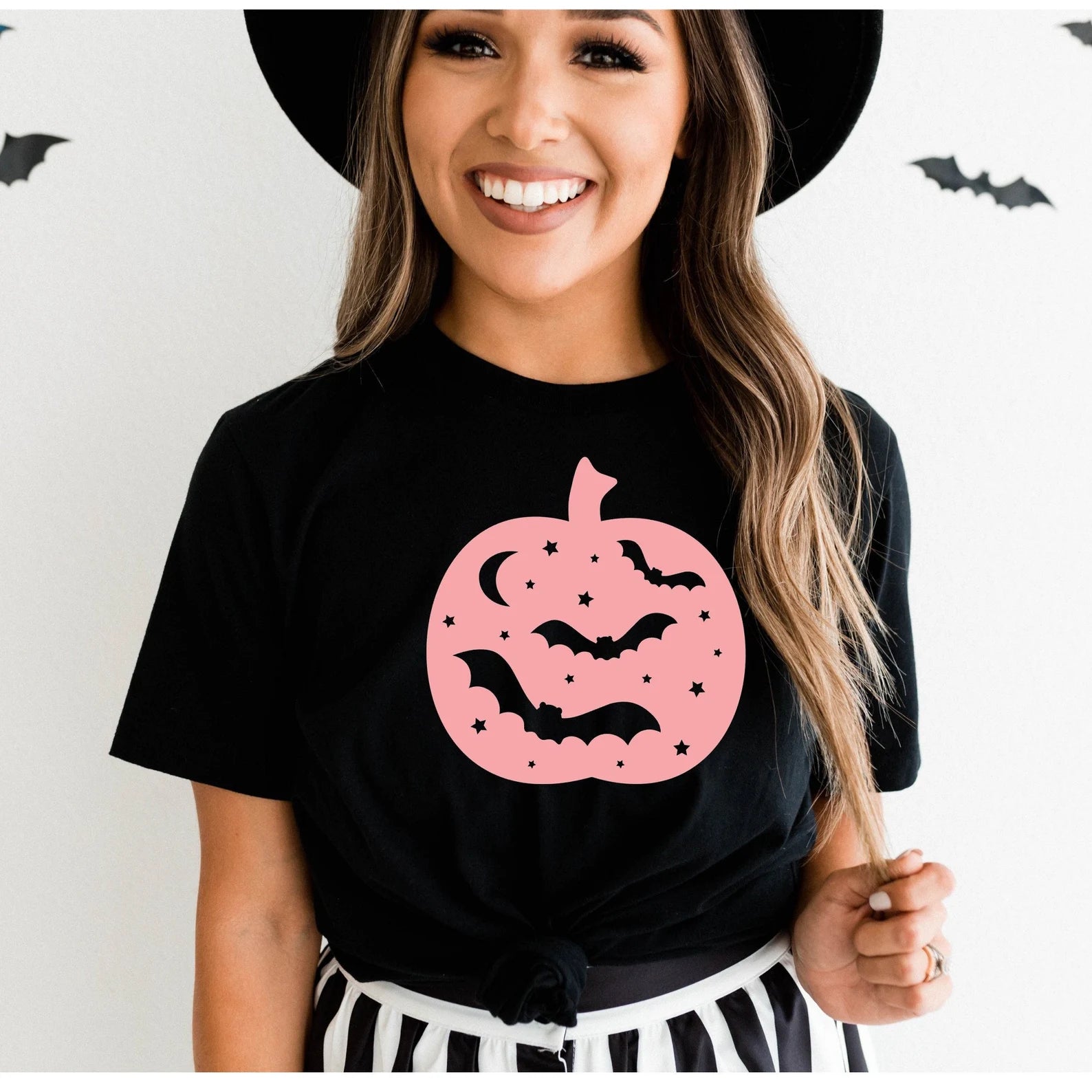 Halloween Pumpkin Shirt, Pastel Halloween Shirt, Pumpkin Shirt, Bat Shirt, Halloween Crewneck Tshirt for Women, Halloween Gifts,