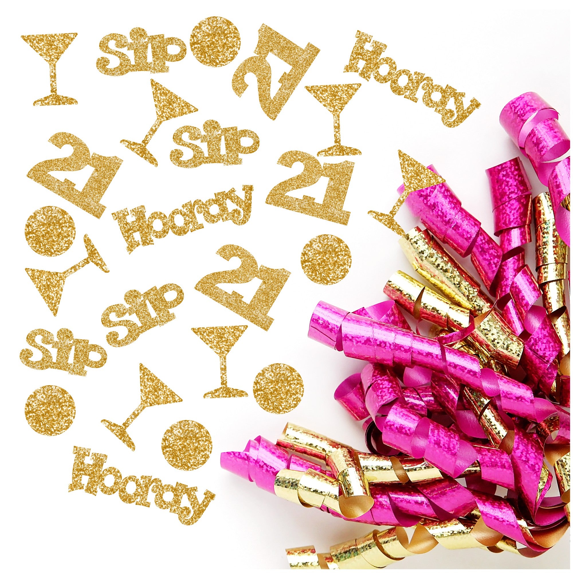 Gold 21st Birthday Decorations - Sip Sip Hooray - 21st Party Decorations - 21st Birthday Party Supplies - Table Confetti for Birthday